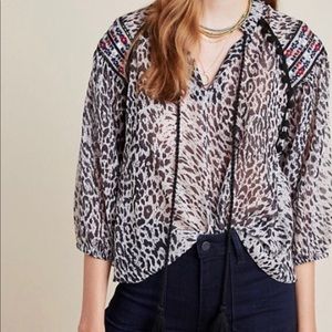 Anthropologie Rina Dhaka leopard blouse